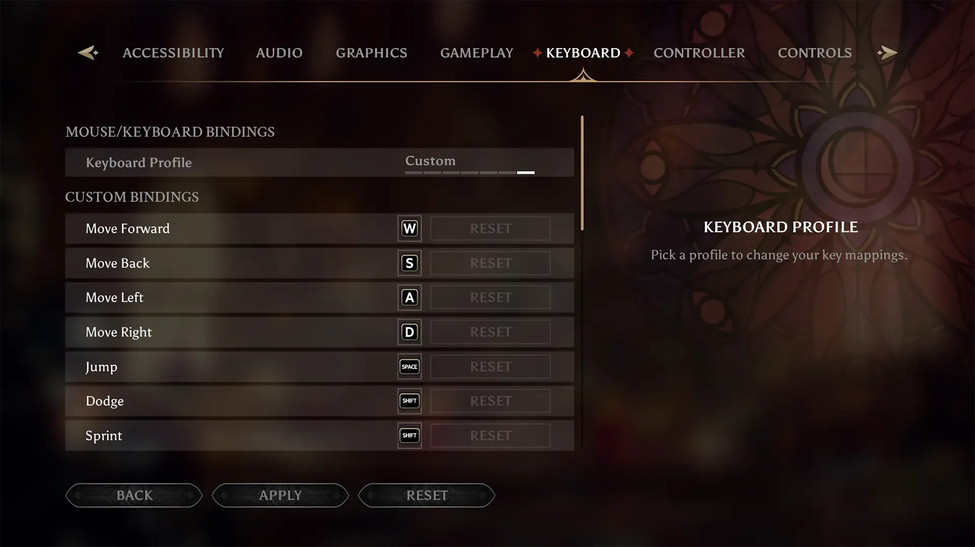 Custom keyboard profile selection